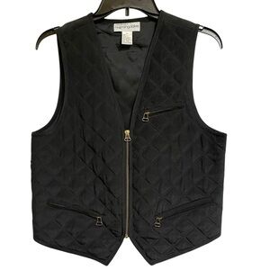 Bloomingdales Black Quilted Silk Zip Front Vest Waistcoat Size Small